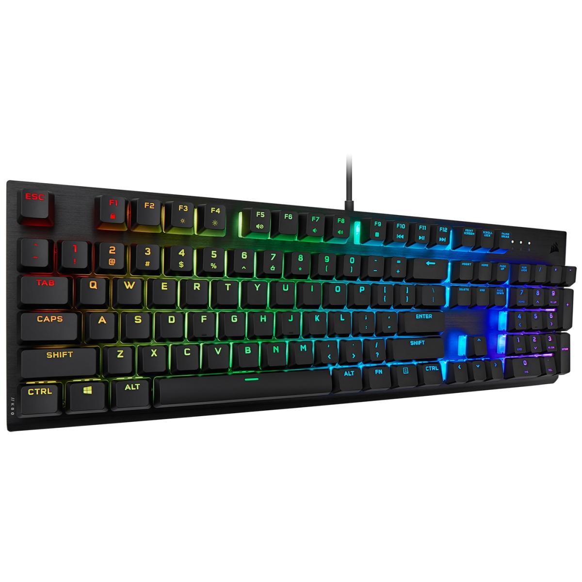 لوحة مفاتيح الألعاب الميكانيكية السلكية Corsair K60 RGB PRO كاملة الحجم باللون الأسود بتصميم شفاف وأكثر سطوعًا - CHERRY MV