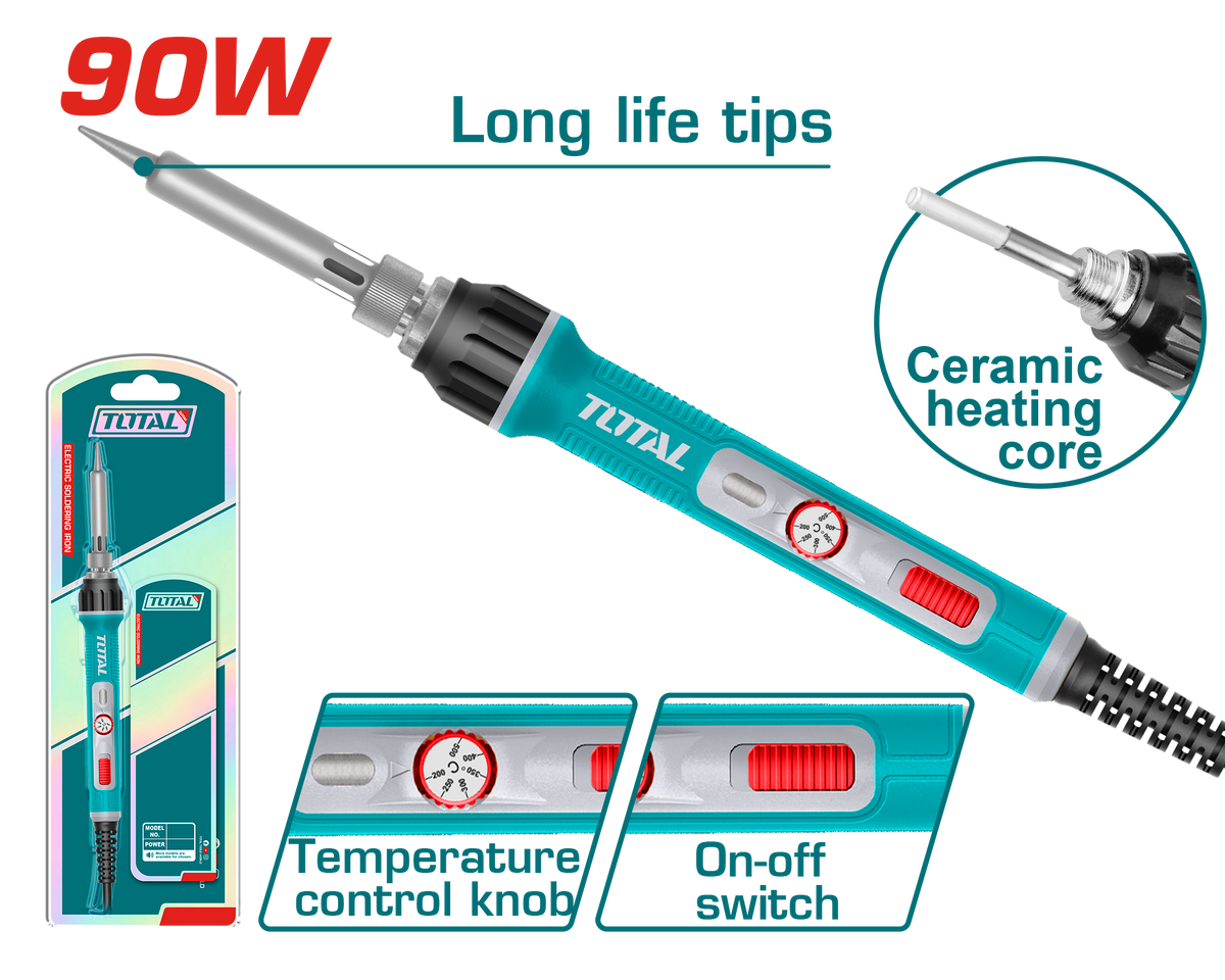 TOTAL 90W Electric Soldering Iron – Adjustable Temperature with Stand (TET01608)