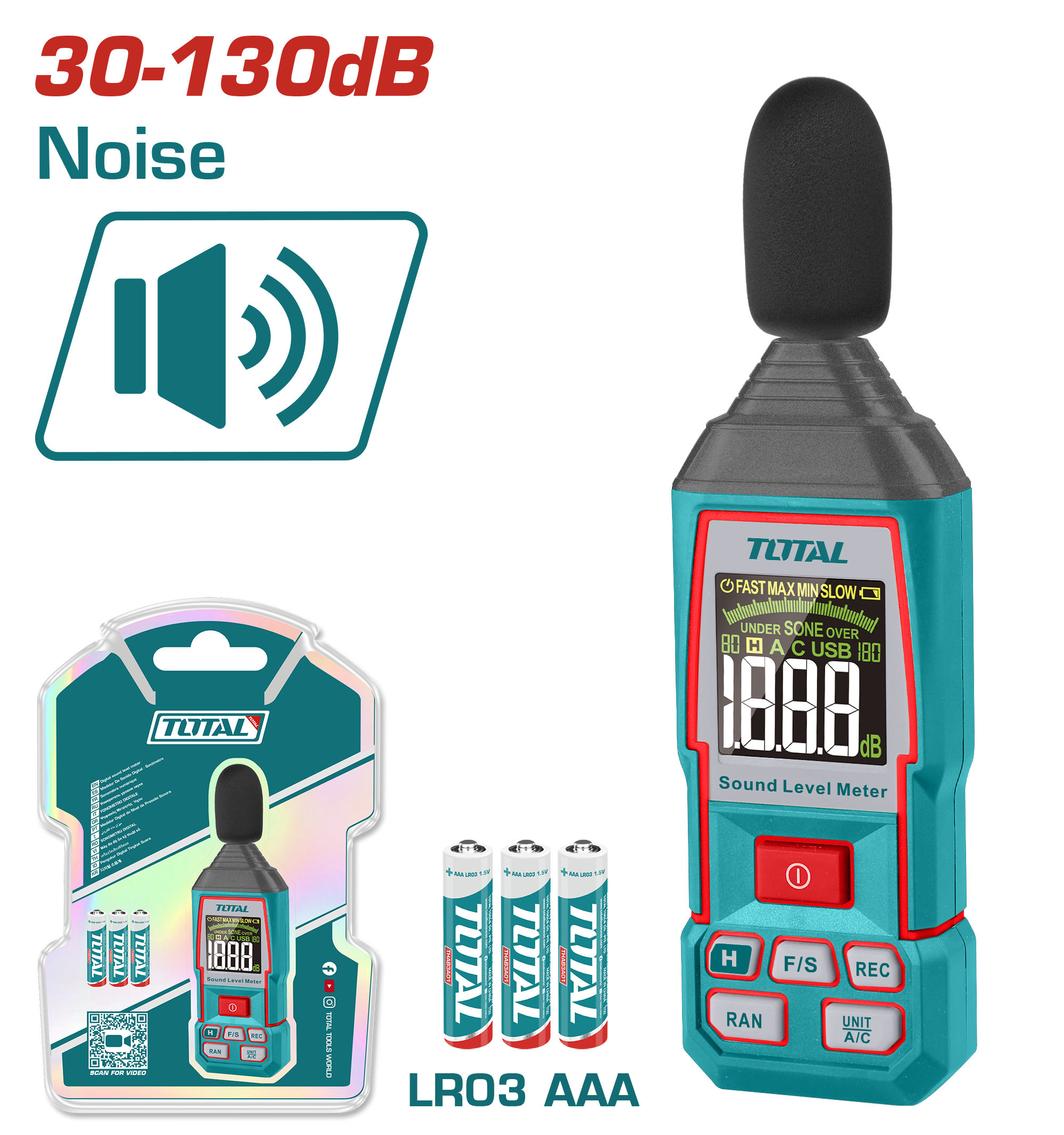 TOTAL 30–130dB Sound Level Meter | High Accuracy & Backlight