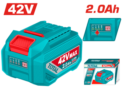 TOTAL 42V Lithium-Ion Battery Pack – 2.0Ah Capacity with LED Power Indicator, Compatible with P42M Tools (TFBLI42201)