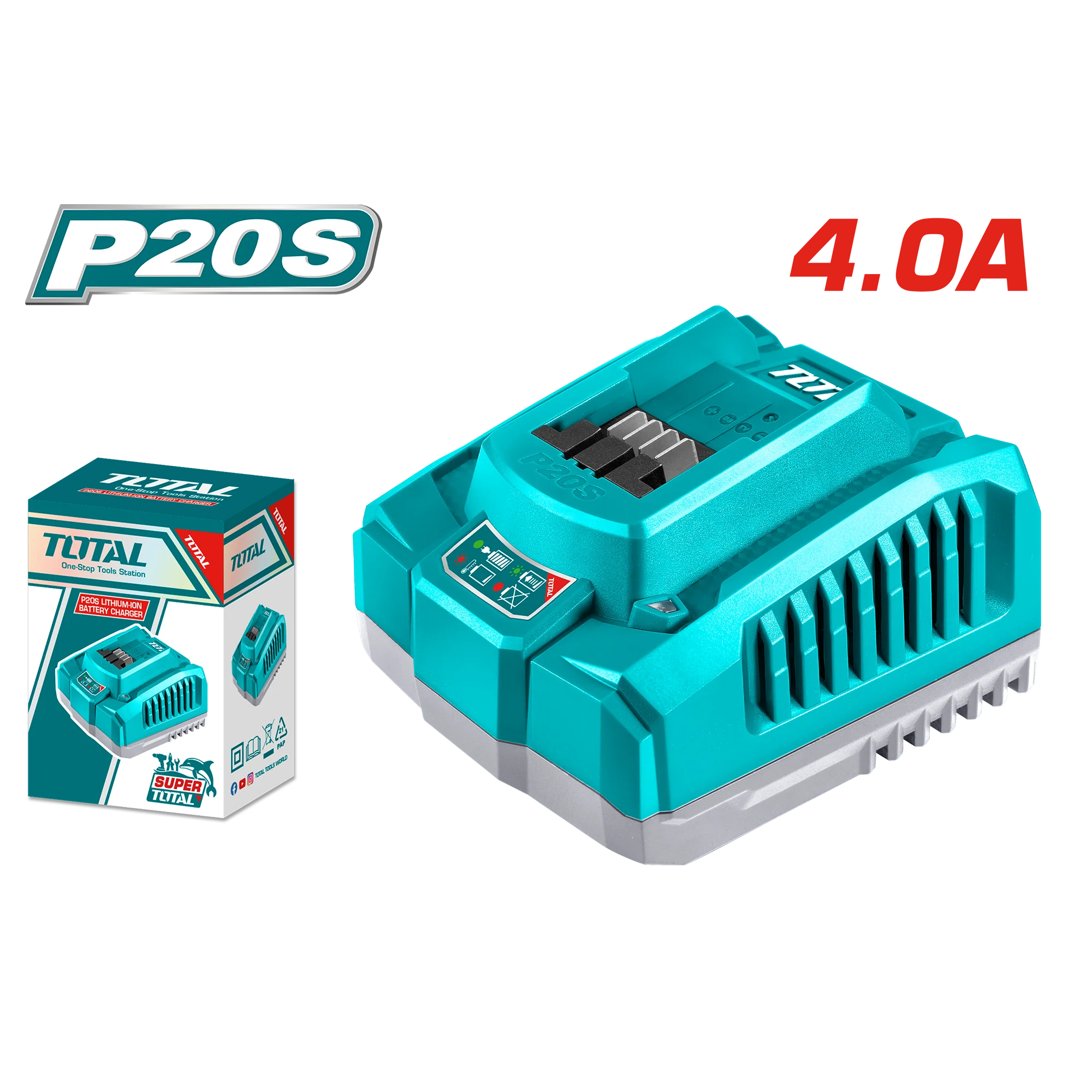 شاحن سريع ذكي توتال 20V بقدرة 4A - للبطاريات اللاسلكية