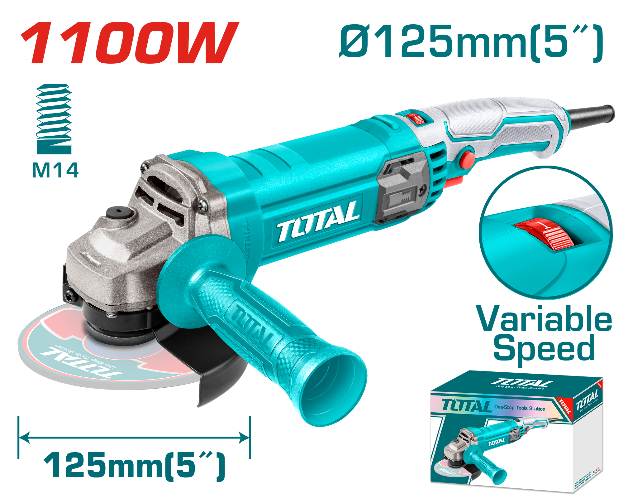 صاروخ كهرباء توتال 1100 واط – ديسك 125 مم بسرعات متغيرة