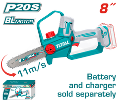 TOTAL Cordless Pruner Saw 20V Brushless –20cm | 8" Bar - Battery & Charger Sold Separately (TGSLI2088)
