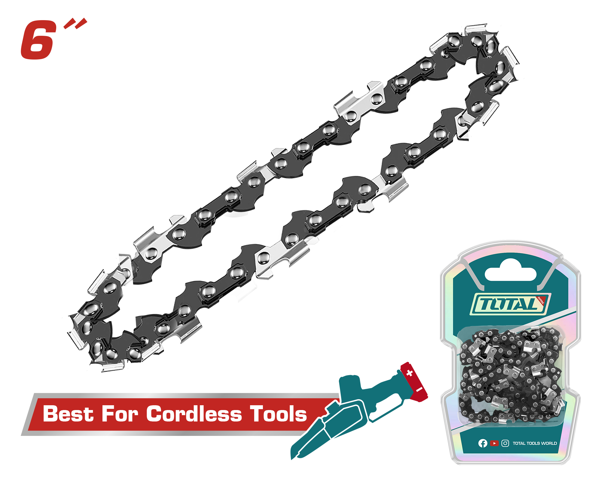 منشار جنزير شحن صغير 20فولت – بار 15سم | 6إنش بدون فحمات من توتال