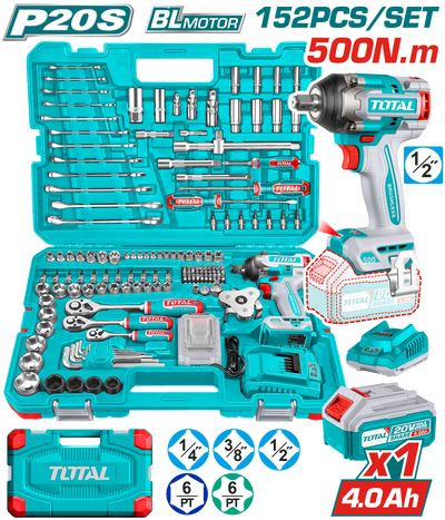TOTAL 20V Cordless Impact Wrench Set 500Nm – 152 Pcs