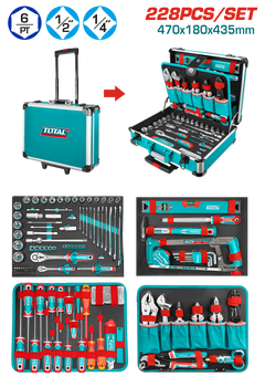 TOTAL 228 Pcs Hand Tool Set – Professional Mechanics Tool Kit with Aluminum Case (THKTHP62287)