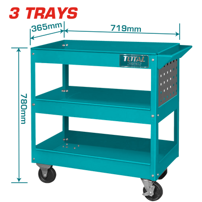 TOTAL 3-Tier Steel Tool Cart with Wheels – 719×365mm, Heavy Duty (THPTC301)