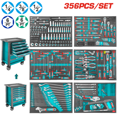 TOTAL 356 Pcs Tool Chest Set – Professional 7 Drawer Tool Cabinet with Complete Hand Tools (THPTCS73561)
