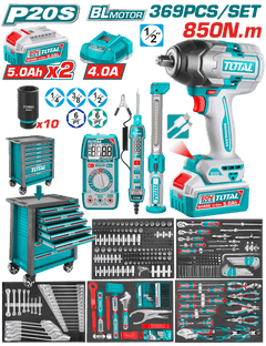 TOTAL 396 Pcs Tool Chest Set – Complete Professional Kit with 7-Drawer Chest & 20V Impact Wrench (THPTCS83692)