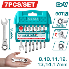 TOTAL 7 Pcs Short Flexible Ratchet Spanner Set – 90 Teeth, 8–17mm Cr-V (THT103RK676)