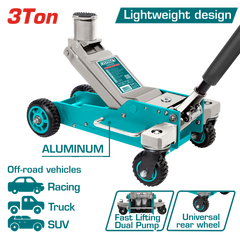 TOTAL 3 Ton Hydraulic Floor Jack – Off-Road Heavy-Duty Jack with Extended Lifting Head & Large Rubber Wheels (THT10803)