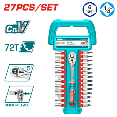 TOTAL 27-Piece 1/4" Socket Set with Quick Release Ratchet (THT141271)