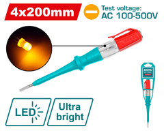 TOTAL Electric Voltage Tester Screwdriver 100–500V AC – Battery-Free LED Test Pencil 200mm (THT292018)