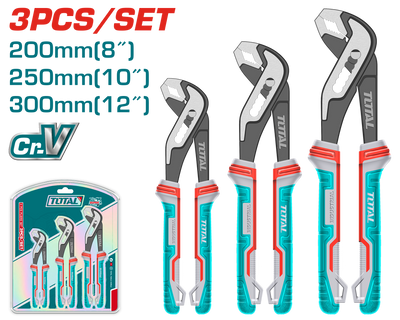 TOTAL 3 Pcs Pump Pliers Set – Cr-V, Black Finish with TPR Comfort Grip (THT2PK231)