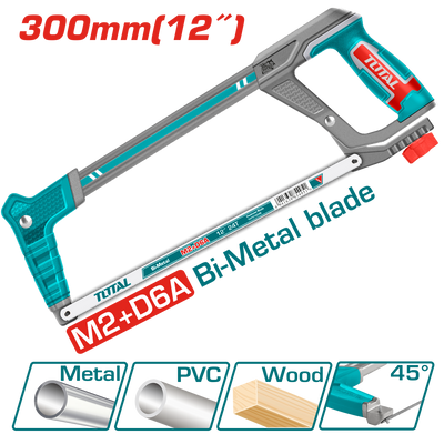 TOTAL Hacksaw Frame 300mm | 12" – Adjustable Angle, Soft Grip (THT541016)