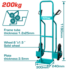 TOTAL 3-Wheel Stair Climbing Hand Trolley – 200kg Capacity, Solid Wheels, Heavy-Duty Design (THTHT20461)