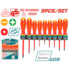 TOTAL 9 Pcs Insulated Screwdriver Set – 1000V VDE+GS Certified (THTIS596)