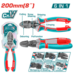 TOTAL 6-in-1 Multi-Function Diagonal Cutting Pliers – 8" | 200mm, Cr-V, Teflon Coated, Multi-Purpose Design (THTMF386)