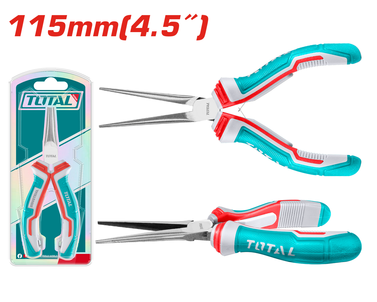 TOTAL Mini Needle Nose Pliers 115mm | 4.5" – Polished with Anti-Rust Coating (THTMN756)