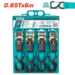 TOTAL 4pcs Ratchet Straps Set – 0.65T Load Capacity, 6m Length, S-Hook, Heavy Duty Tie-Down Straps (THTRS065606)