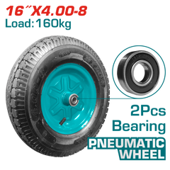 TOTAL 16" Pneumatic Wheel with Bearing – Heavy Duty Wheelbarrow Replacement Wheel (THTWEL410P)