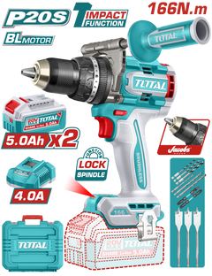 TOTAL Brushless Cordless Impact Drill 20V – 166Nm with 2×5.0Ah Batteries (TIDLI201668)