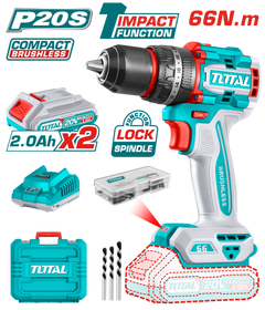 TOTAL 20V Cordless Brushless Impact Drill - 66Nm 2 Batteries