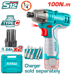 TOTAL 12V Cordless Impact Driver – 100Nm Torque, 2800bpm, 2×1.5Ah Batteries (TIRLI12015)