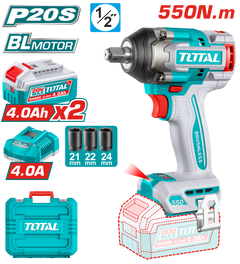 TOTAL 20V Cordless Impact Wrench 1/2" Brushless – 550Nm with 2×4.0Ah Batteries & Sockets (TIWLI2055)