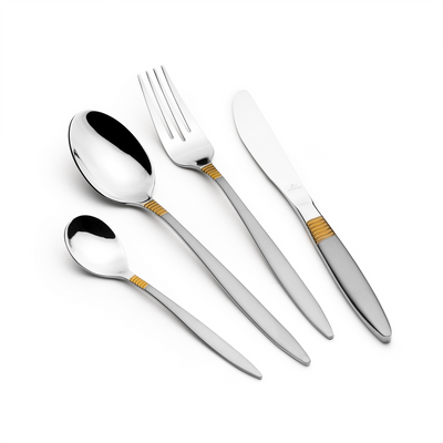 Arshia 26-Piece Luxury Stainless Steel Cutlery Set – Gold & Silver Two-Tone with Metal Stand