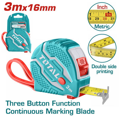 TOTAL Steel Measuring Tape 3m x 16mm – Accurate & Durable