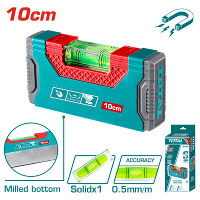 TOTAL Hand Level 10cm – Magnetic Mini Spirit Level with Acrylic Vial (TMT205101)