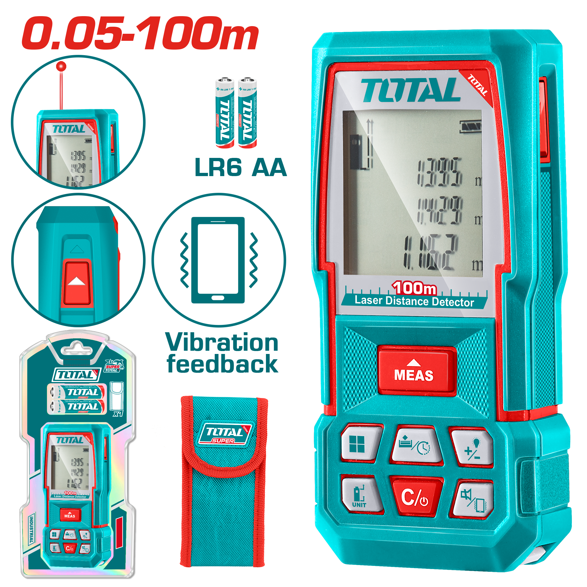 جهاز قياس المسافات بالليزر توتال 100 متر (TMT51036) – دقة وفعالية