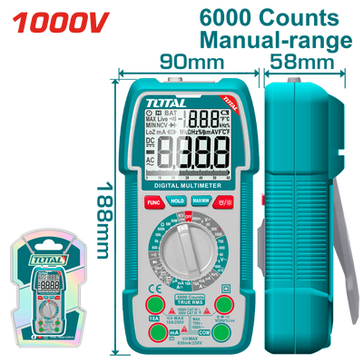TOTAL 1000V Multimeter TRMS 6000 Counts, NCV & Flashlight