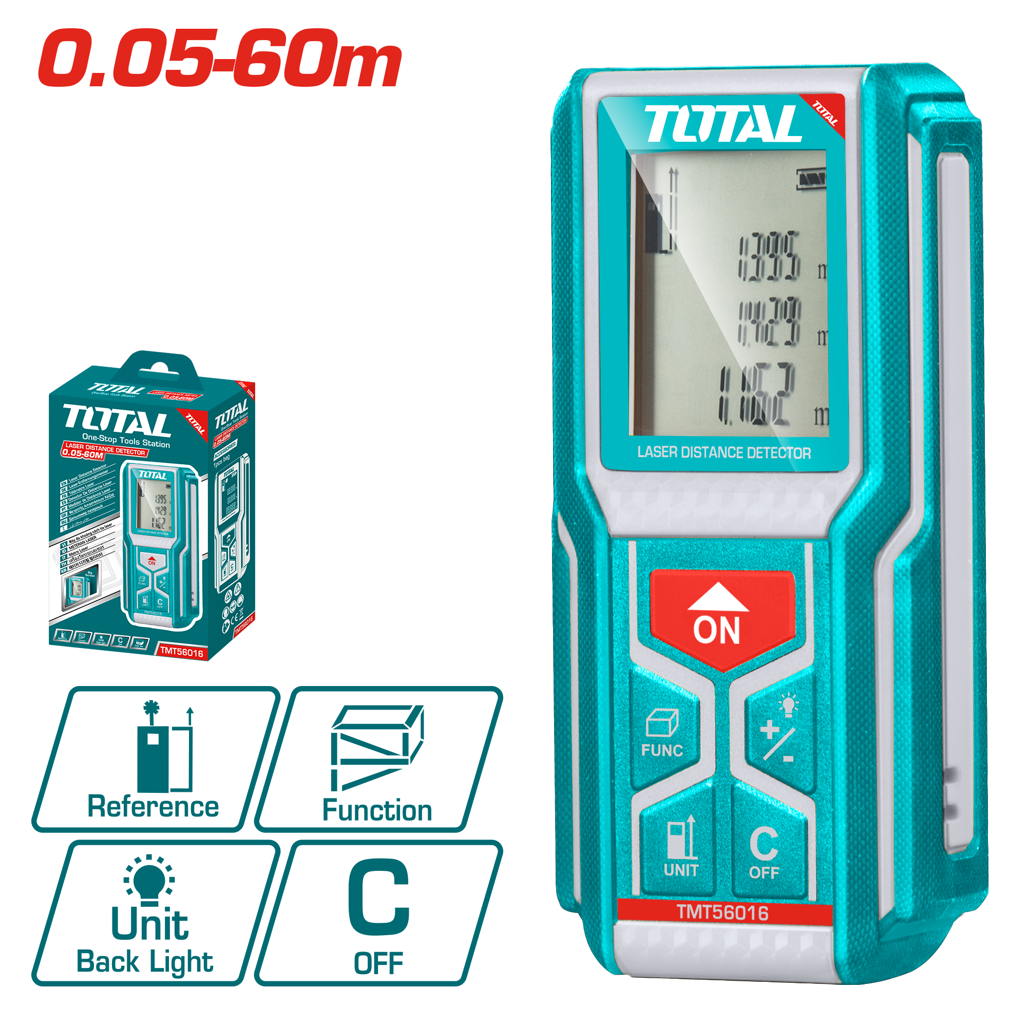جهاز قياس المسافات بالليزر توتال 60 متر (TMT56016) – دقة عالية