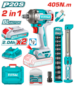TOTAL Cordless 2 Pcs Combo Kit – Impact Wrench 20V & Work Lamp (TOSLI23056)