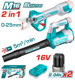 TOTAL Cordless 2pcs Combo Kit – 16V Brushless Gauge Straight Shear & Blower (TOSLI250385)