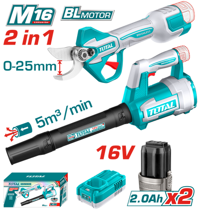 TOTAL Cordless 2pcs Combo Kit – 16V Brushless Gauge Straight Shear & Blower (TOSLI250385)