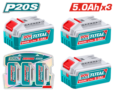 TOTAL 20V Lithium-Ion Battery Kit – 3×5.0Ah Batteries with LED Indicator (TOSLI251198)