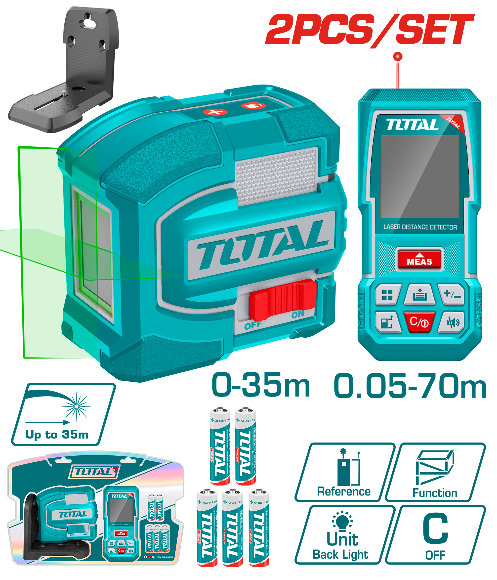 طقم ميزان ليزر وجهاز قياس المسافات توتال (TOSLL0401) – دقة واحترافية