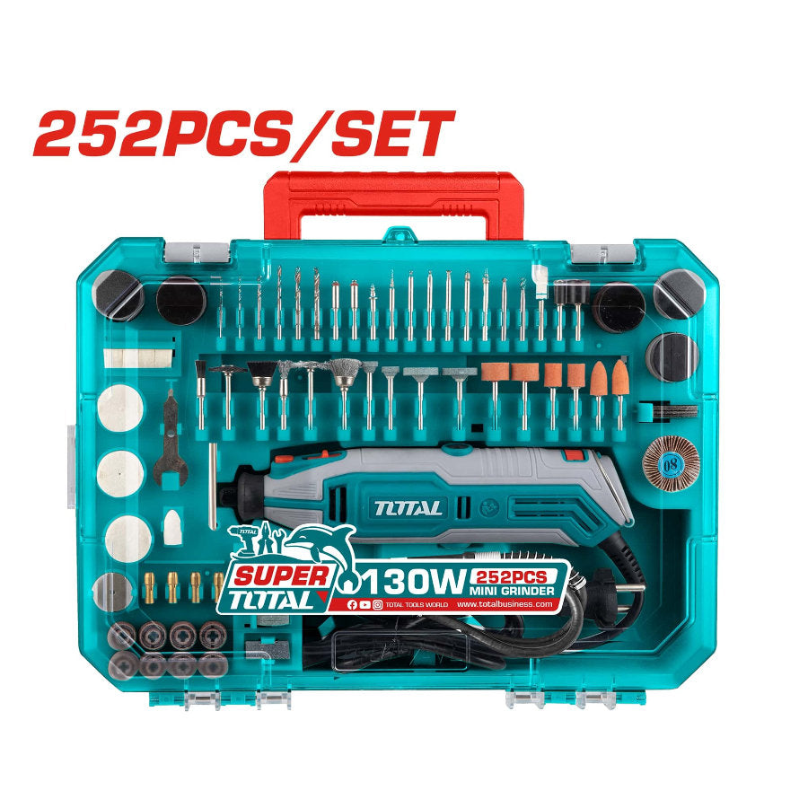 TOTAL 130W Mini Grinder & 252 Accessories Versatile & Powerful