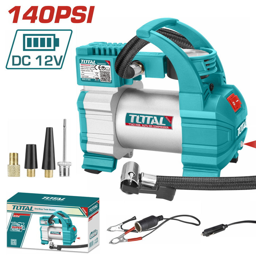 TOTAL Car Tire Inflator 1 Cylinder 12V High-Performance Air Compressor