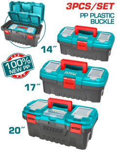 TOTAL 3 Pcs Plastic Tool Boxes Set – 14" / 17" / 20" Heavy-Duty PP (TPBXK0031)