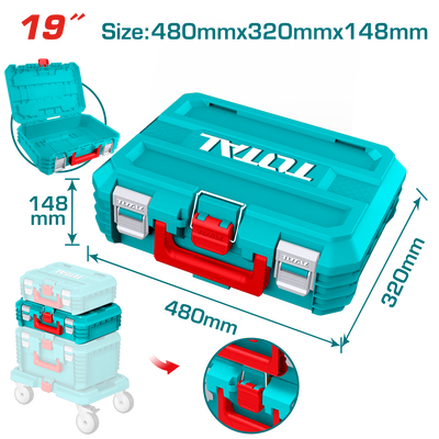 TOTAL 19" Stackable Tool Box – Heavy-Duty PP Plastic with 15kg Load Capacity (TPBXS102)