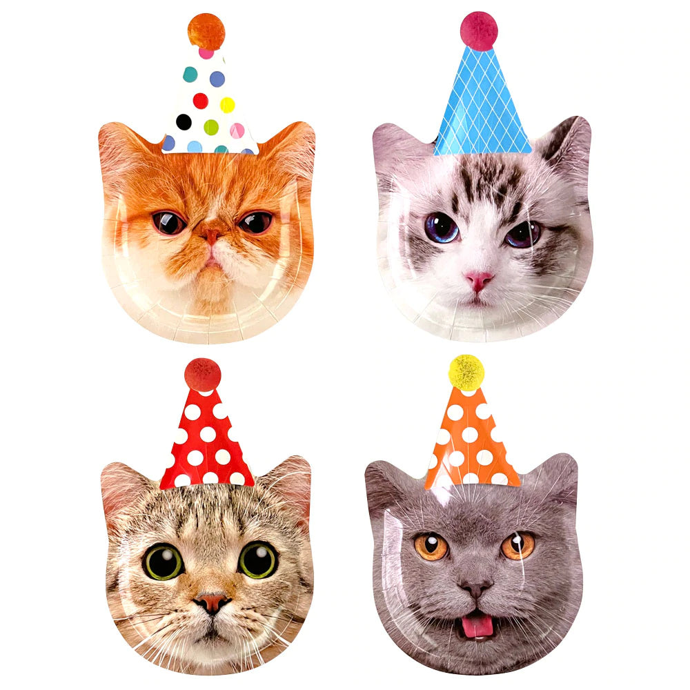 Rainbow Moments Party Cats Shaped Paper Plates (8 Packs)