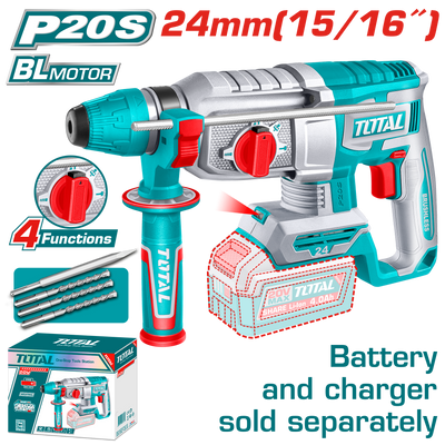 TOTAL 20V Cordless Rotary Hammer SDS Plus Brushless 2.4J – 24mm Drilling Capacity (TRHLI20248)