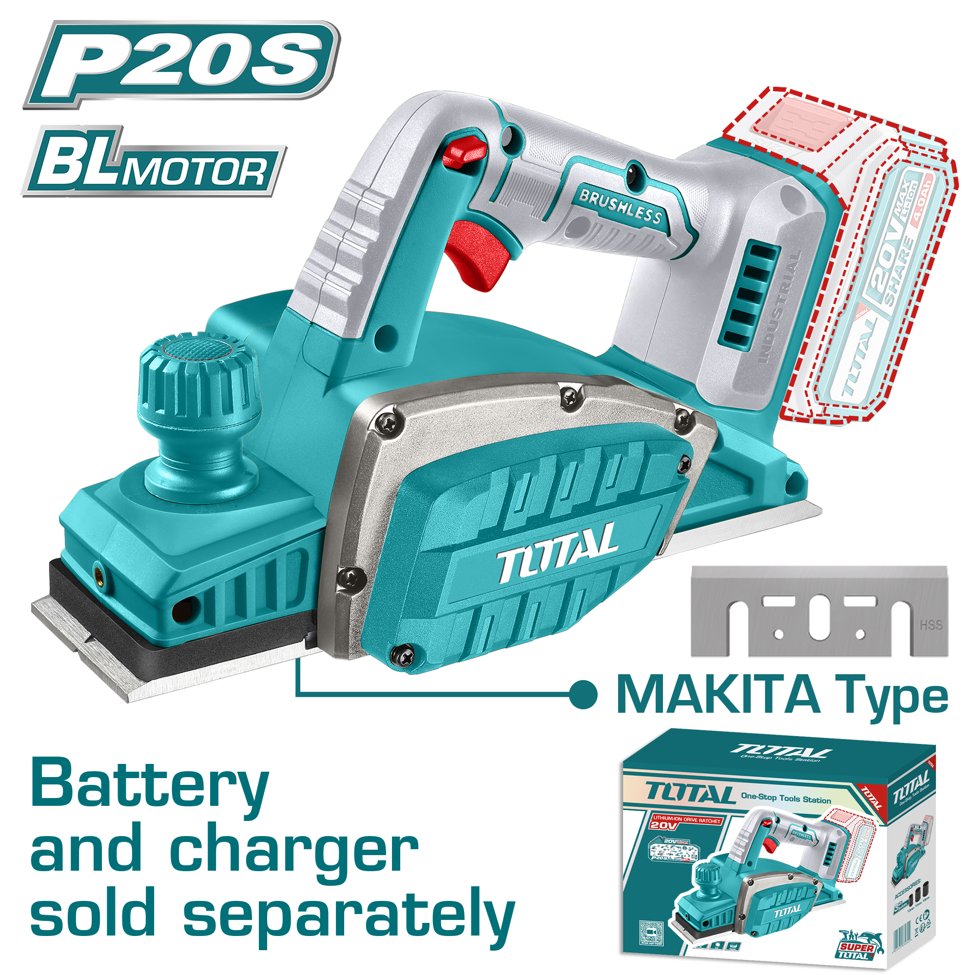 TOTAL 20V Cordless Planer – 82mm, TRLI20401 (Tool Only)