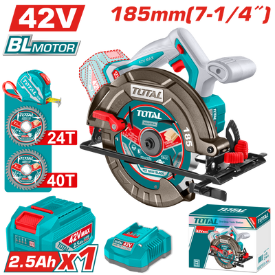 TOTAL Cordless Circular Saw – Brushless 42V, 185mm Blade (TSLI4218511)