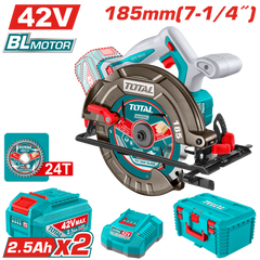 TOTAL Cordless Brushless Circular Saw 42V – 185mm | 7.25" with 2 Batteries (TSLI4218512)