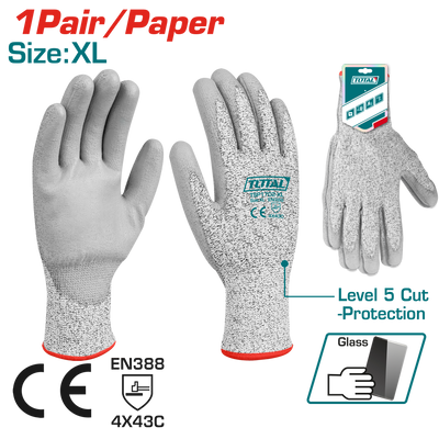 TOTAL Cut-Resistance Gloves – Level 5 Protection, PU Coated (TSP1702-XL)